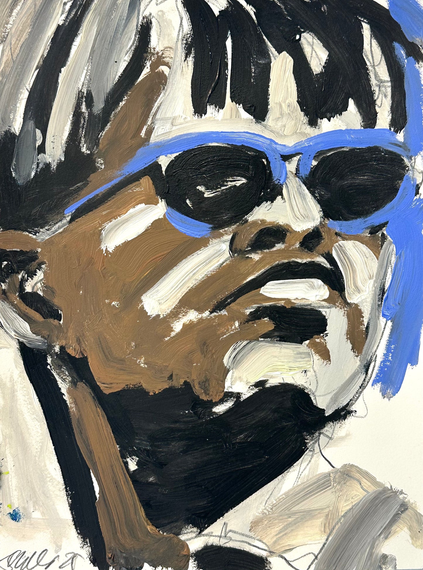 PORTRAIT 34 - BLUE GLASSES - Malerei auf Papier - 23x31 CM