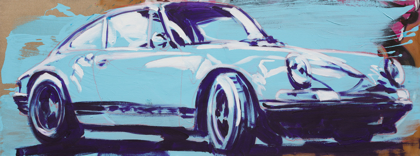 Porsche 911 Blau - Fotoprint auf ALU-Dibond - Schattenfuge silber