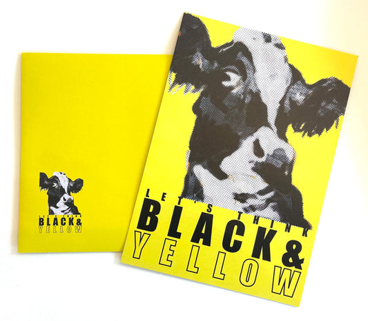 LET'S THINK BLACK AND YELLOW - Kuhpostkarte - 15x21 cm - mit Umschlag