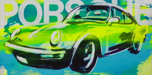 Gelber Porsche 911 - Fotoprint auf Alu-Dibond - gerahmt in Alu-Schattenfuge